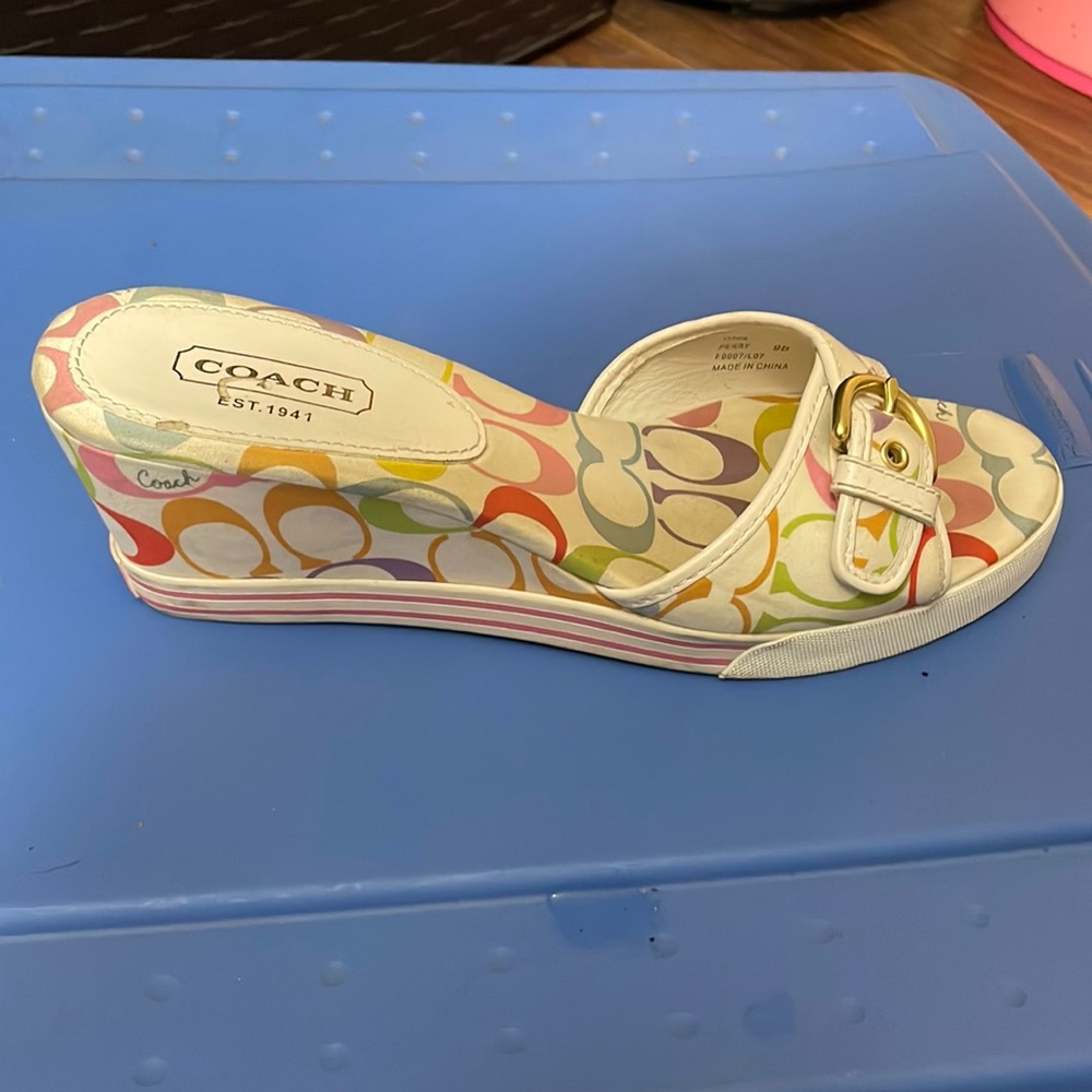 Multicolored wedge Coach slippers